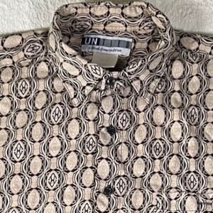 Untied Mens Large Short Sleeve Button Down Shirt Geometric Tribal Print Viscose
